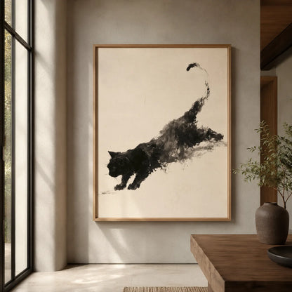 Black Cat Ink Wash Wall Art Decor - Wall Art Decor - close up