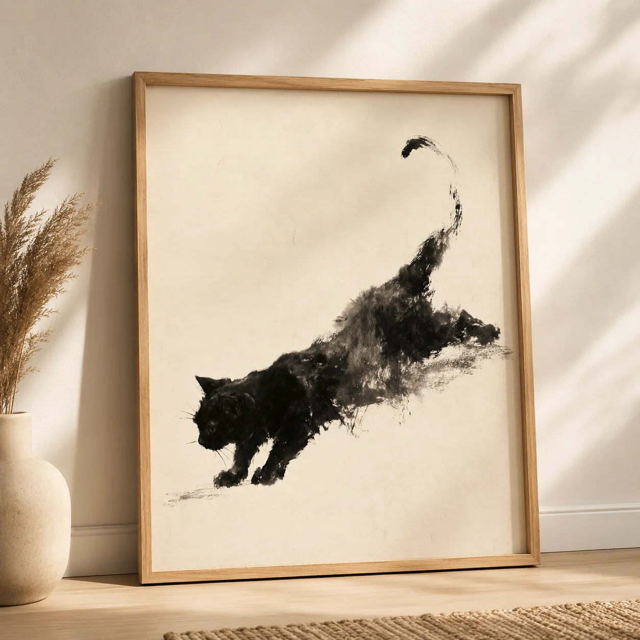 Black Cat Ink Wash Wall Art Decor - Wall Art Decor - side view