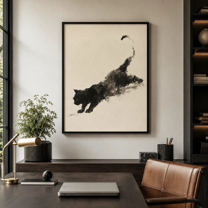 Black Cat Ink Wash Wall Art Decor - Wall Art Decor - styled
