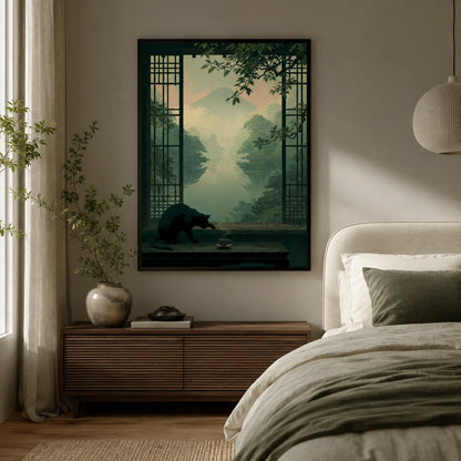 Black Cat Japanese Garden Wall Art Decor - Wall Art Decor - alternate angle