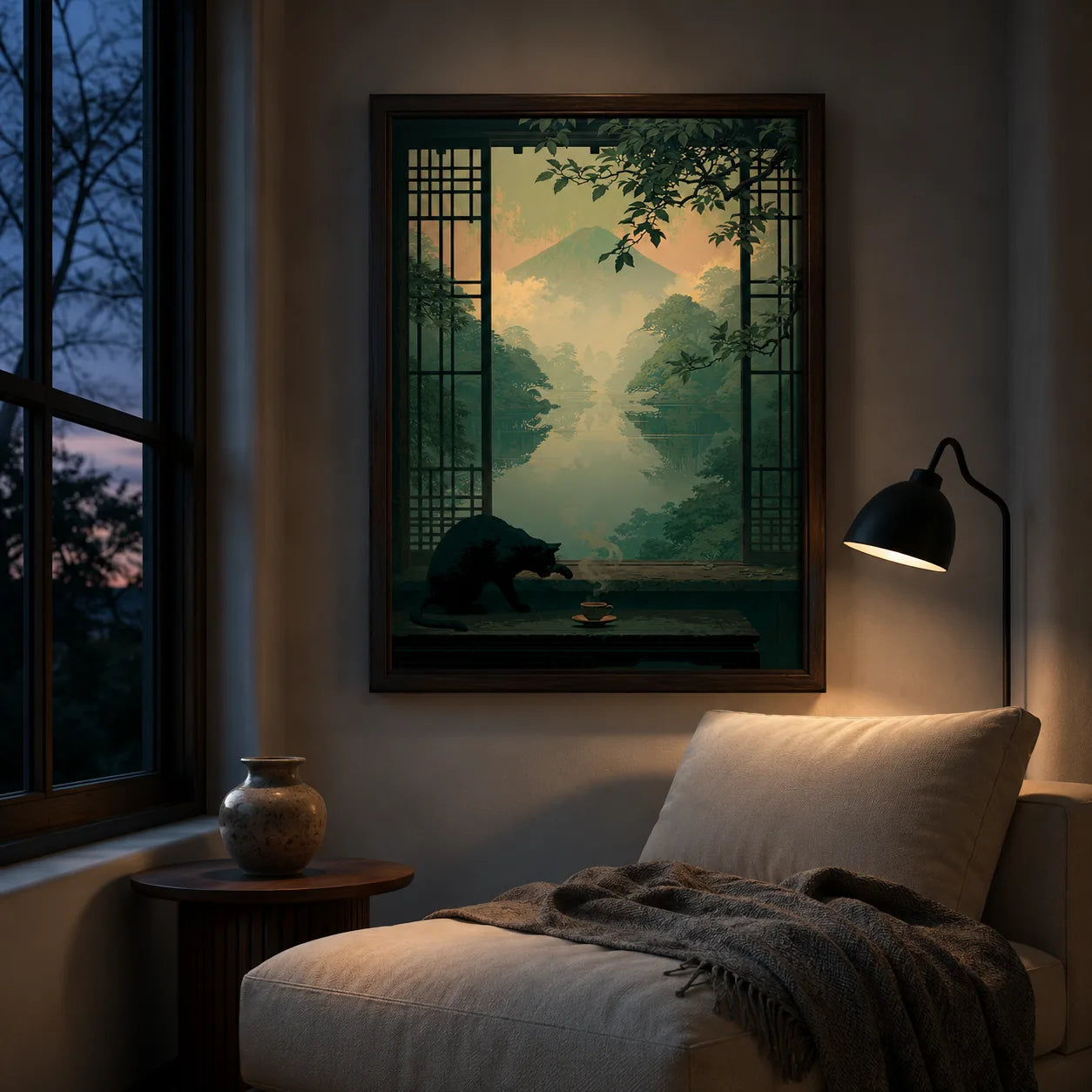 Black Cat Japanese Garden Wall Art Decor - Wall Art Decor - lifestyle