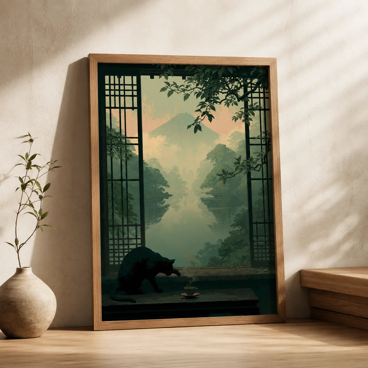 Black Cat Japanese Garden Wall Art Decor - Wall Art Decor - side view