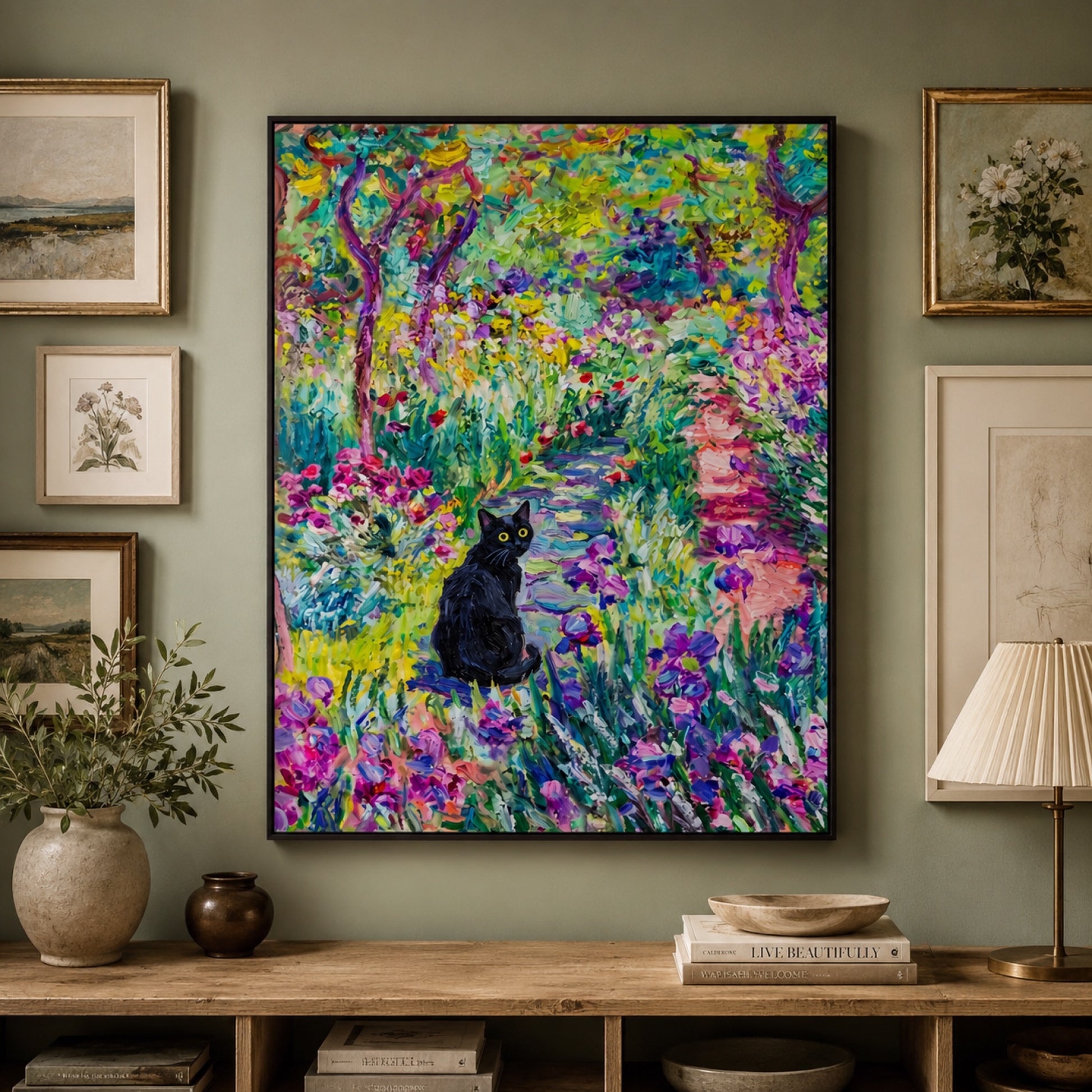 Black Cat on the Garden Path Wall Art Decor preview 10