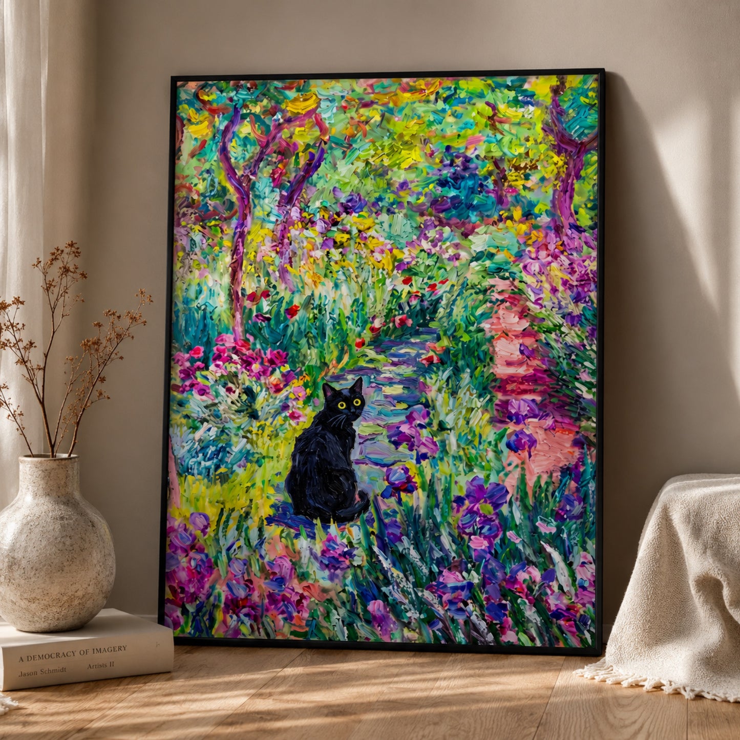 Black Cat on the Garden Path Wall Art Decor preview 2