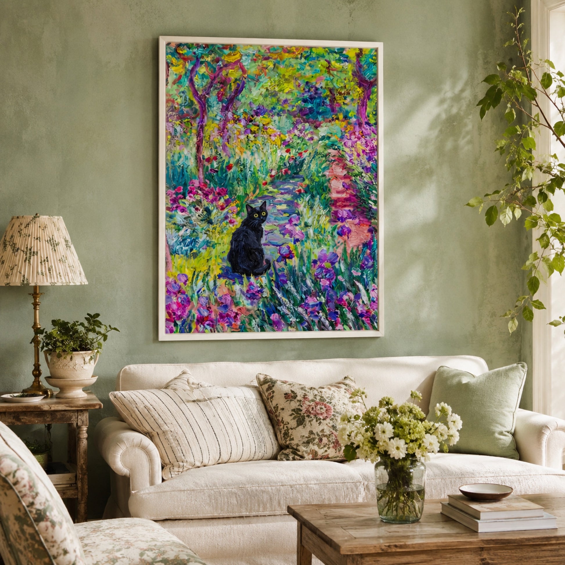 Black Cat on the Garden Path Wall Art Decor preview 3