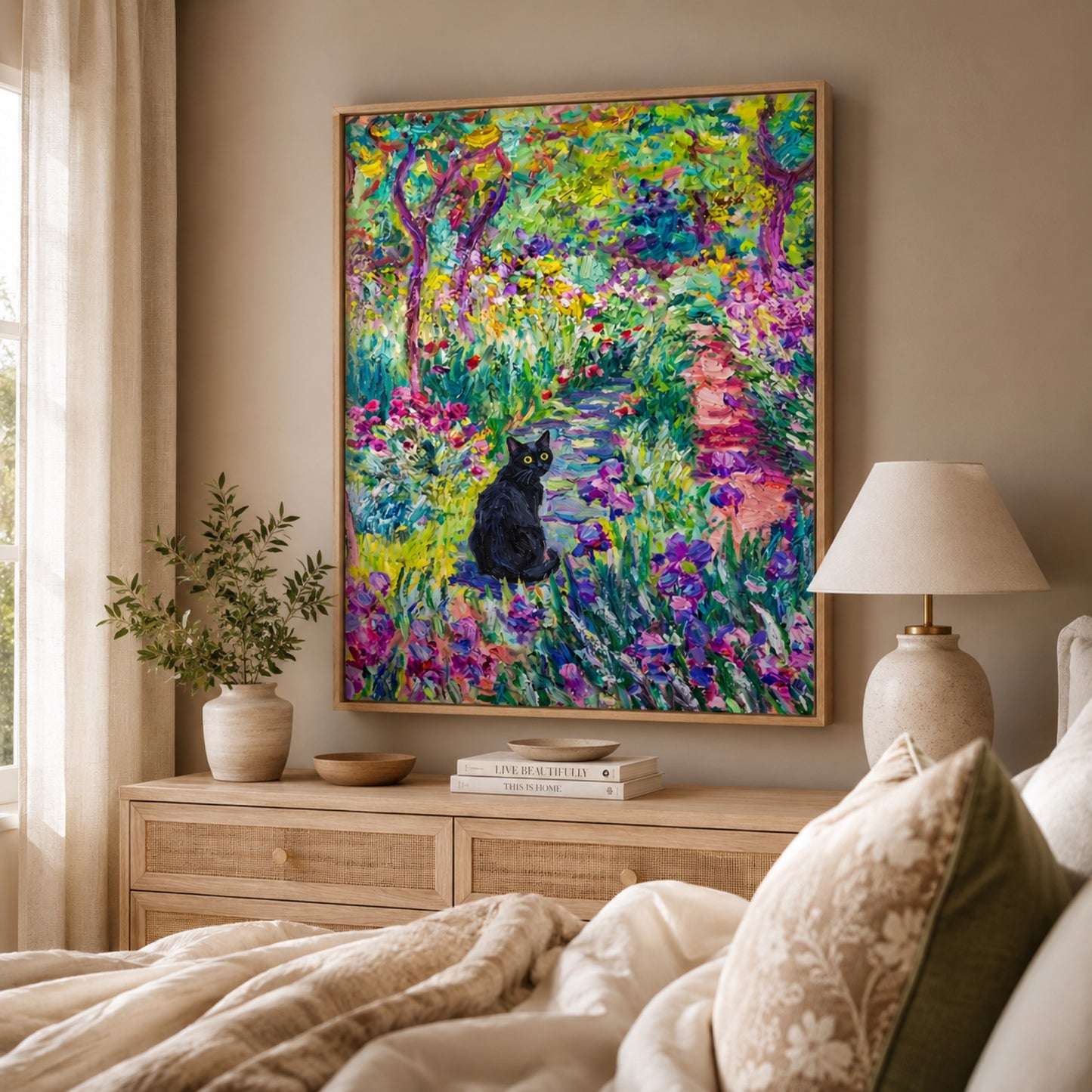 Black Cat on the Garden Path Wall Art Decor preview 4