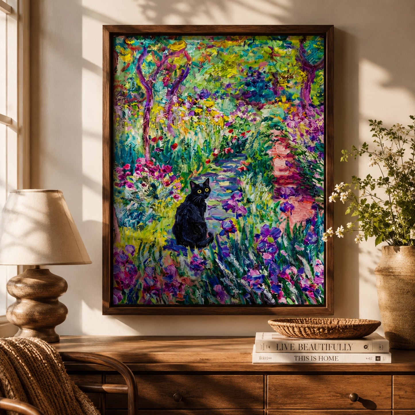 Black Cat on the Garden Path Wall Art Decor preview 5