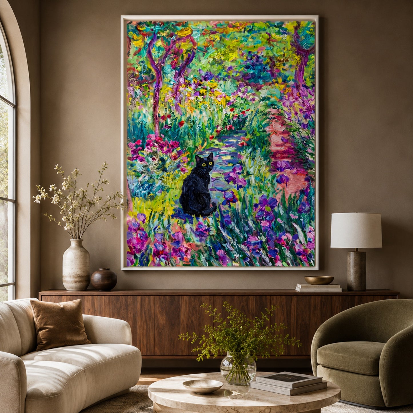 Black Cat on the Garden Path Wall Art Decor preview 6