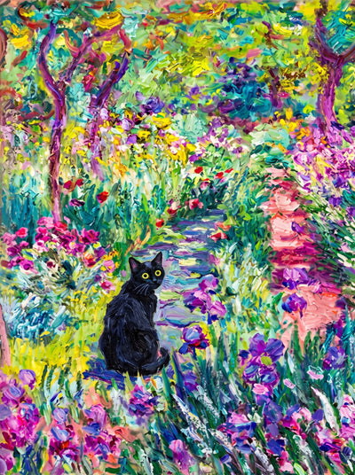 Black Cat on the Garden Path Wall Art Decor