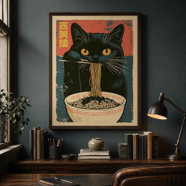 Black Cat Ramen Wall Art Decor