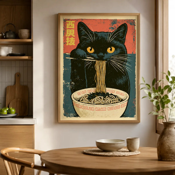 Black Cat Ramen Wall Art Decor
