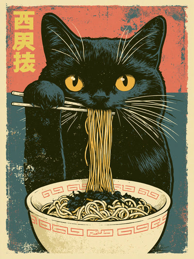 Black Cat Ramen Wall Art Decor