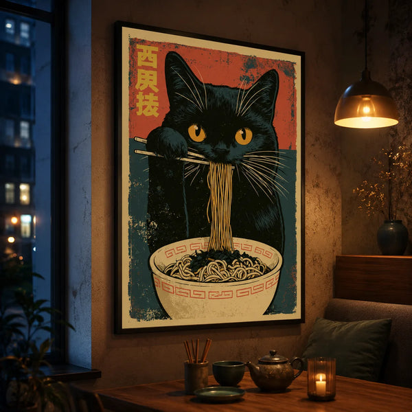 Black Cat Ramen Wall Art Decor