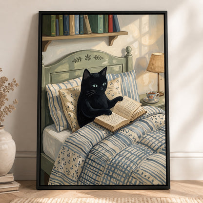 Black Cat Reading in Bed Cozy Wall Art Decor – preview 11