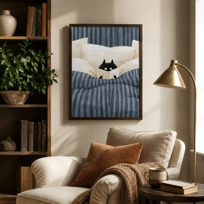 Black Cat Reading in Bed Wall Art Decor - Wall Art Decor - in use