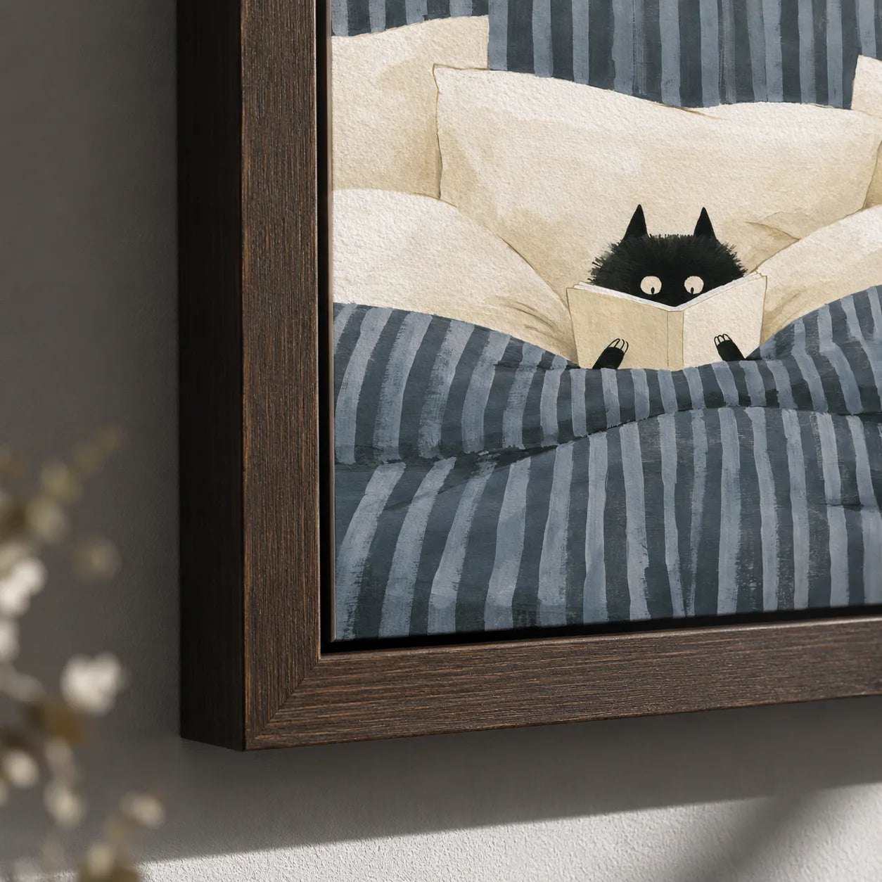 Black Cat Reading in Bed Wall Art Decor - Wall Art Decor - packaging