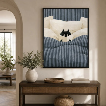 Black Cat Reading in Bed Wall Art Decor - Wall Art Decor - styled