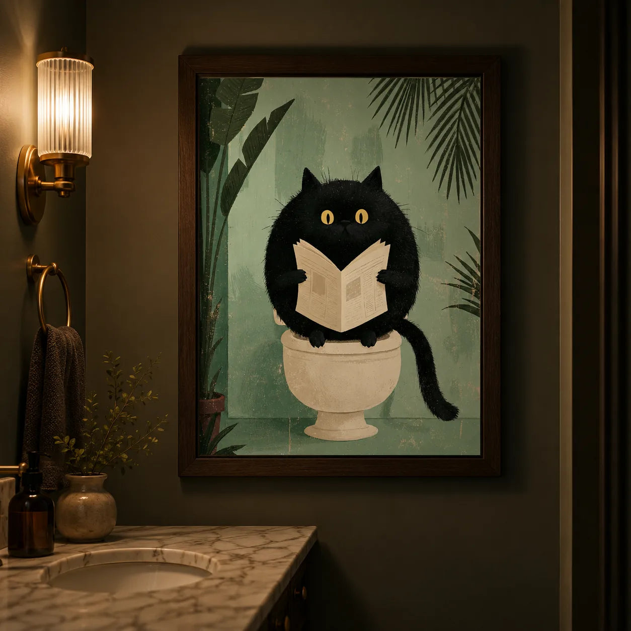 Black Cat Reading on Toilet Wall Art Decor - Wall Art Decor - lifestyle