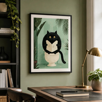 Black Cat Reading on Toilet Wall Art Decor - Wall Art Decor - styled