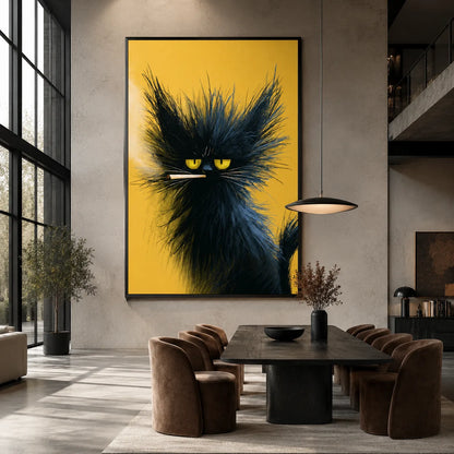 Black Cat Smoking Wall Art Decor - Wall Art Decor - close up
