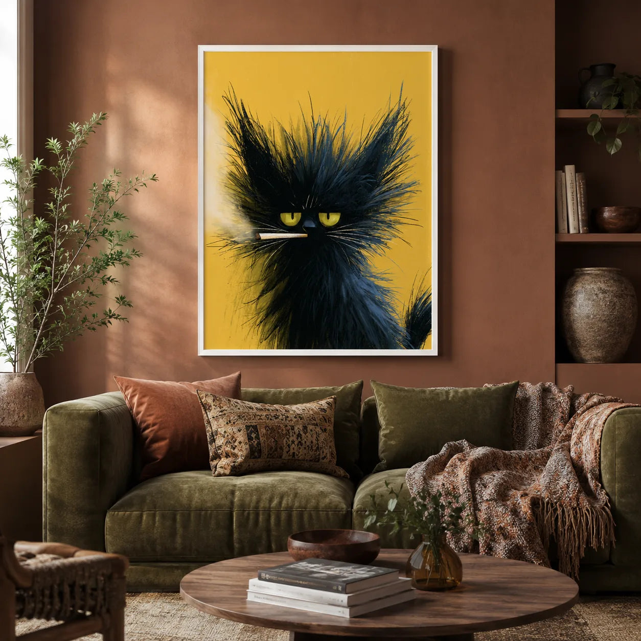 Black Cat Smoking Wall Art Decor - Wall Art Decor - in use