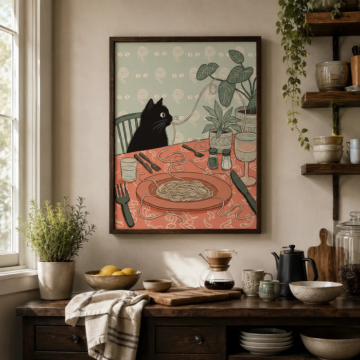 Black Cat Spaghetti Dinner Wall Art Decor