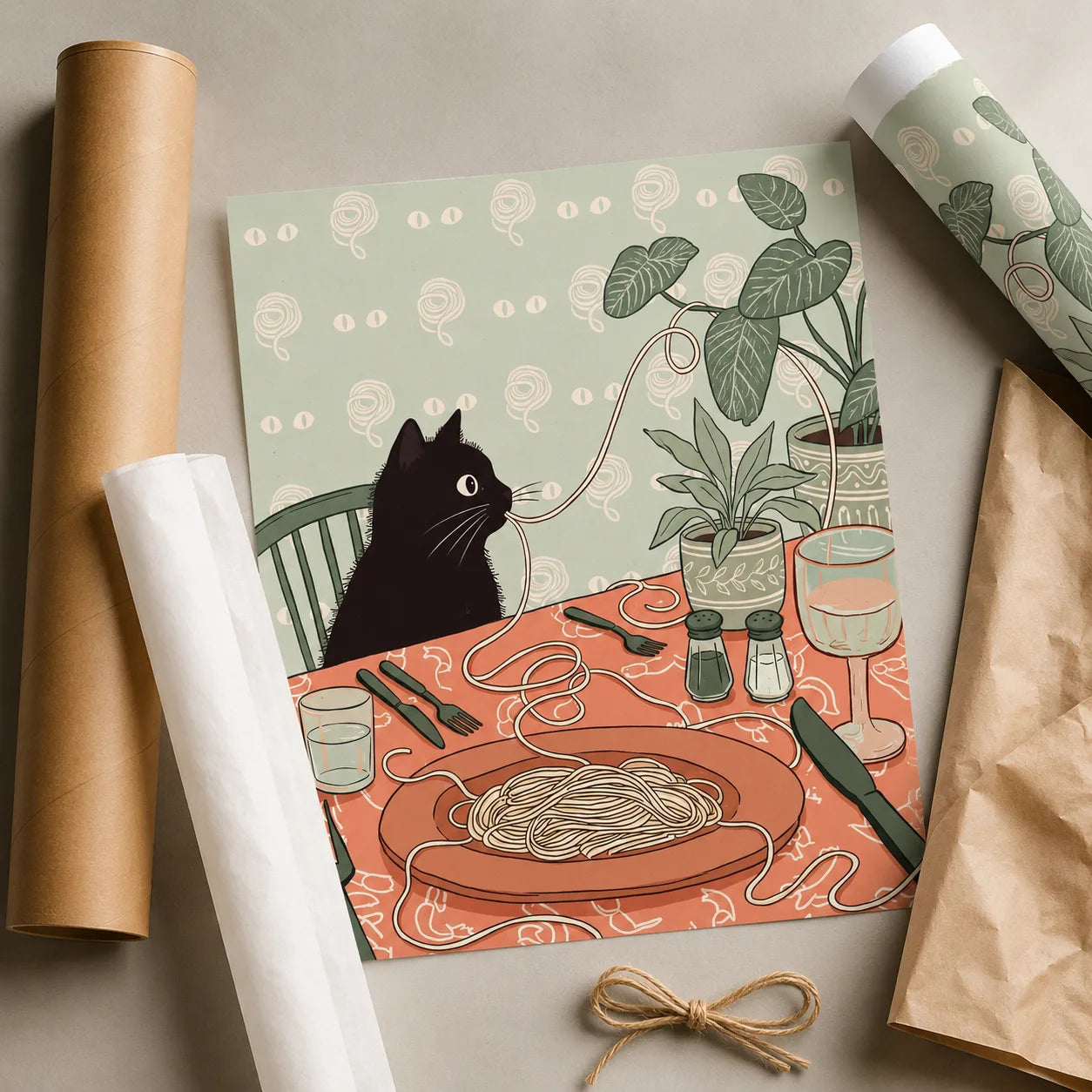 Black Cat Spaghetti Dinner Wall Art Decor - Wall Art Decor - back view