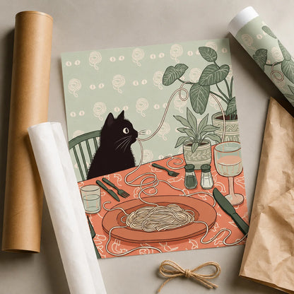 Black Cat Spaghetti Dinner Wall Art Decor - Wall Art Decor - back view