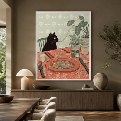Black Cat Spaghetti Dinner Wall Art Decor - Wall Art Decor - close up