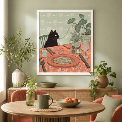 Black Cat Spaghetti Dinner Wall Art Decor - Wall Art Decor - detail