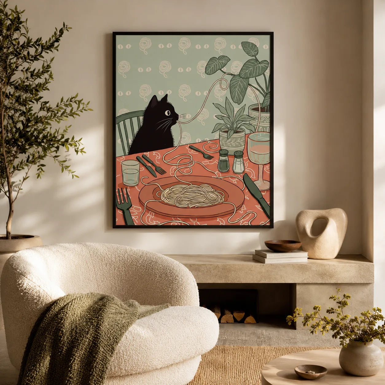 Black Cat Spaghetti Dinner Wall Art Decor - Wall Art Decor - in use