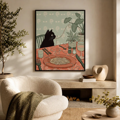 Black Cat Spaghetti Dinner Wall Art Decor - Wall Art Decor - in use