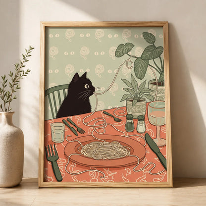 Black Cat Spaghetti Dinner Wall Art Decor - Wall Art Decor - side view