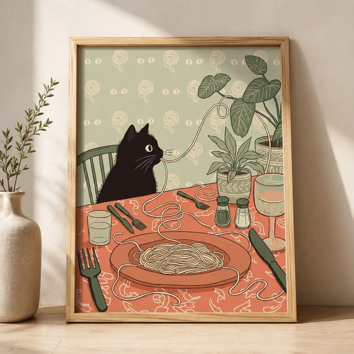 Black Cat Spaghetti Dinner Wall Art Decor