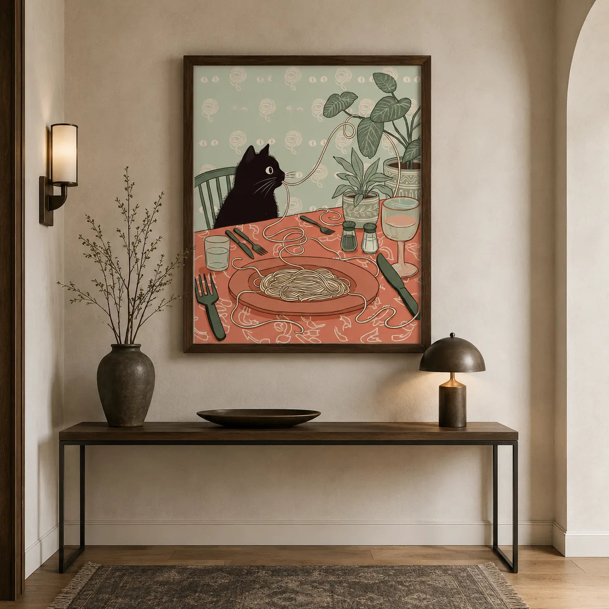 Black Cat Spaghetti Dinner Wall Art Decor - Wall Art Decor - styled