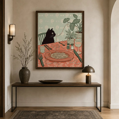 Black Cat Spaghetti Dinner Wall Art Decor - Wall Art Decor - styled