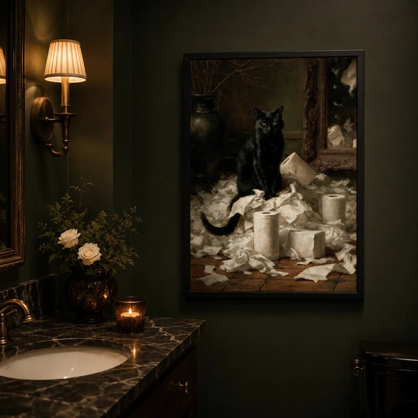 Black Cat Toilet Paper Wall Art Decor