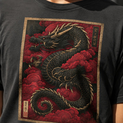 Black Dragon Red Clouds Wall Art Decor - Wall Art Decor - alternate angle