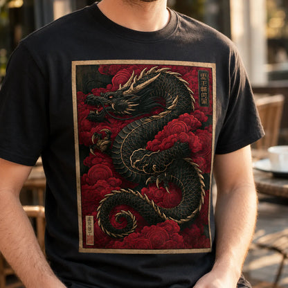 Black Dragon Red Clouds Wall Art Decor - Wall Art Decor - side view