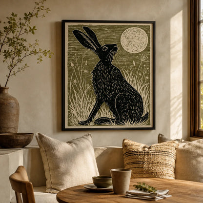 Black Hare Moon Wall Art Decor - Wall Art Decor - in use