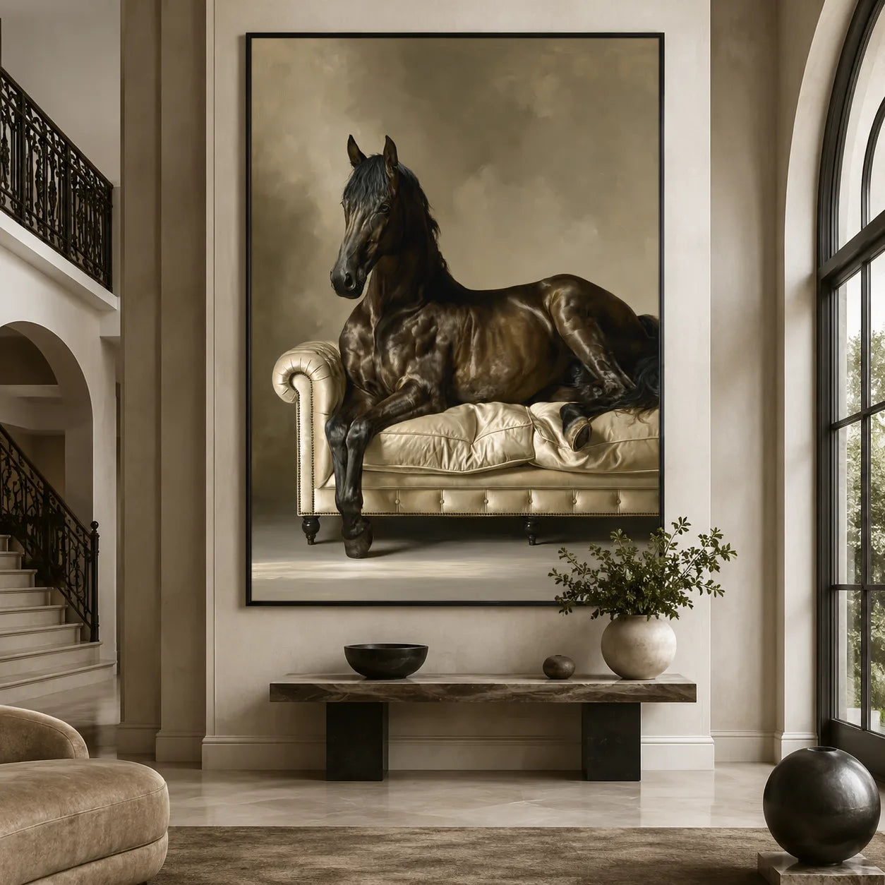 Black Horse on Sofa Wall Art Decor - Wall Art Decor - close up