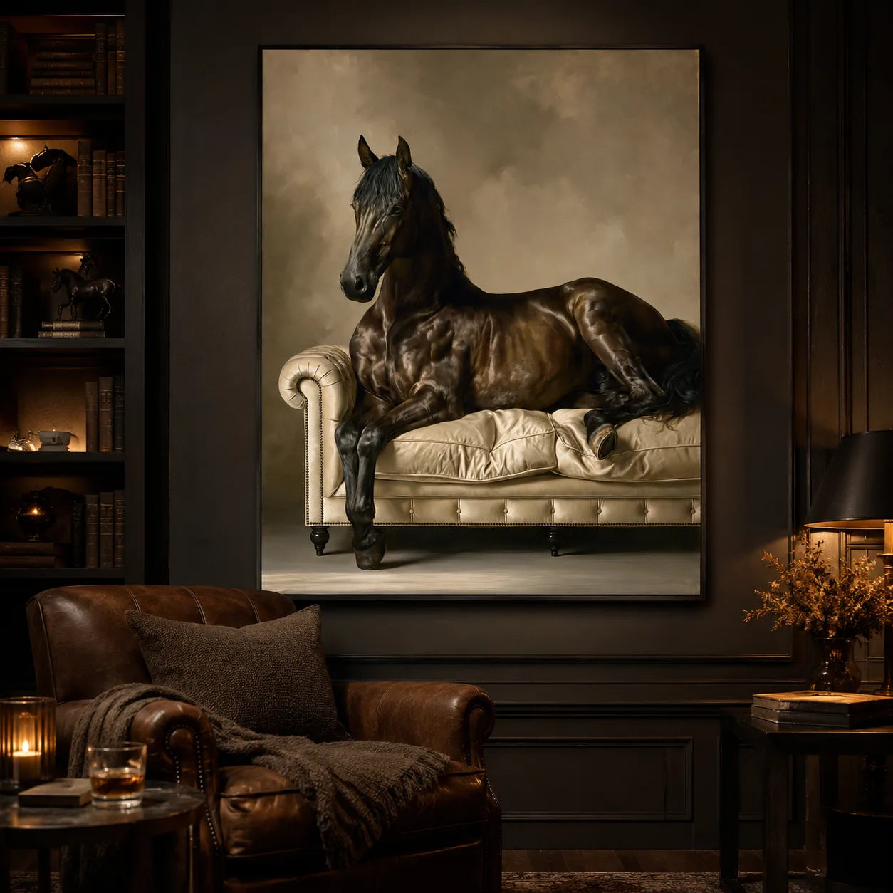 Black Horse on Sofa Wall Art Decor - Wall Art Decor - lifestyle