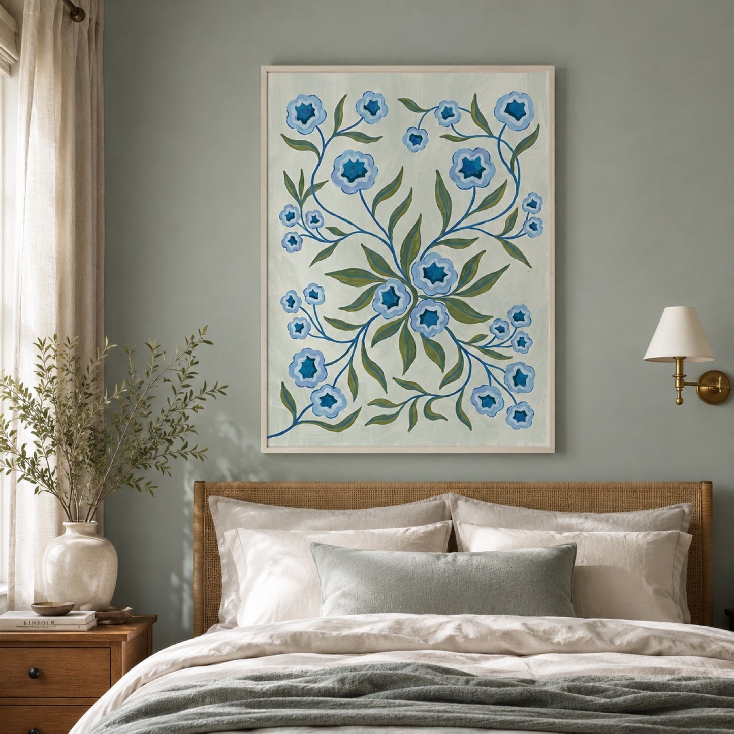 Blue Folk Floral Botanical Wall Art Decor – preview 10
