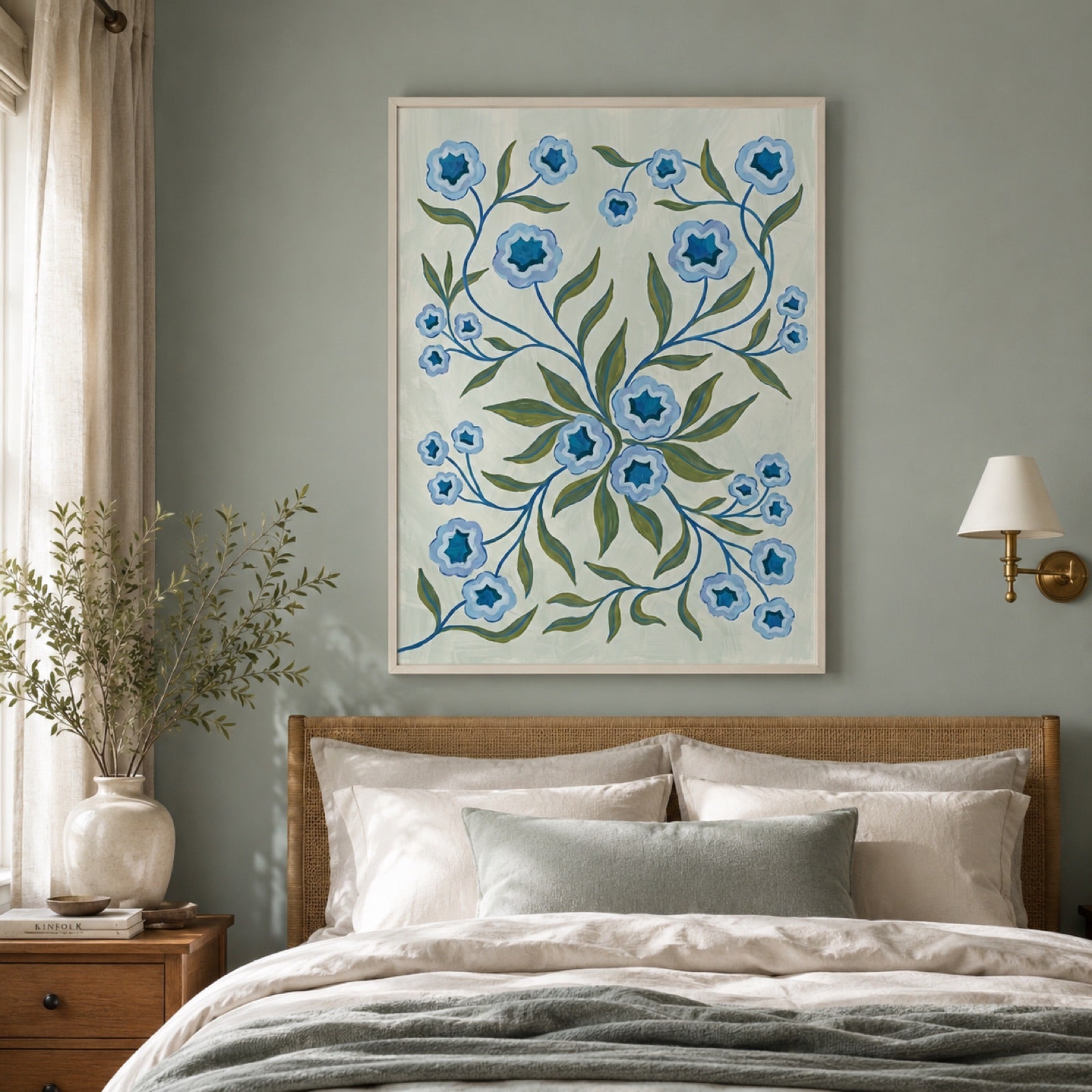 Blue Folk Floral Botanical Wall Art Decor – preview 10
