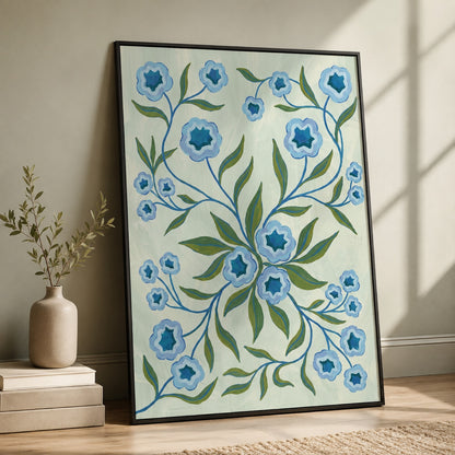 Blue Folk Floral Botanical Wall Art Decor – preview 11