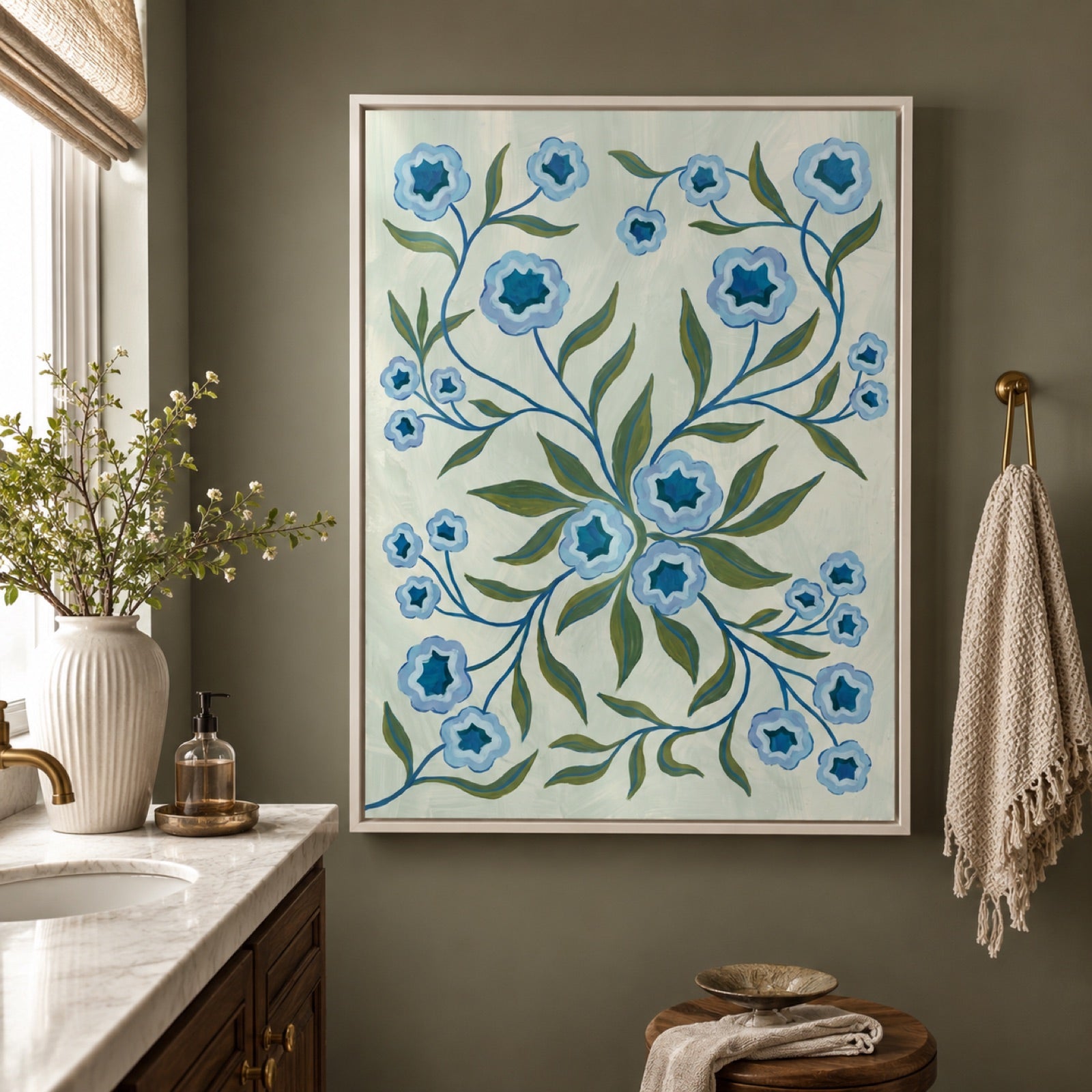 Blue Folk Floral Botanical Wall Art Decor – preview 6