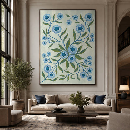 Blue Folk Floral Botanical Wall Art Decor – preview 7