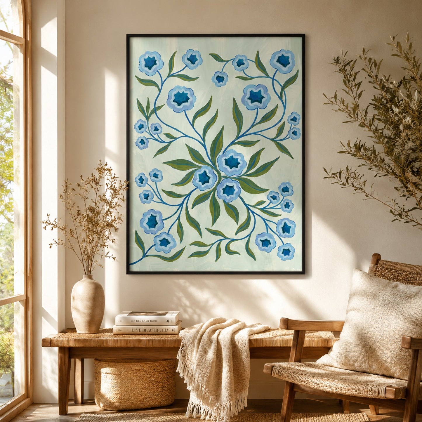 Blue Folk Floral Botanical Wall Art Decor – preview 8