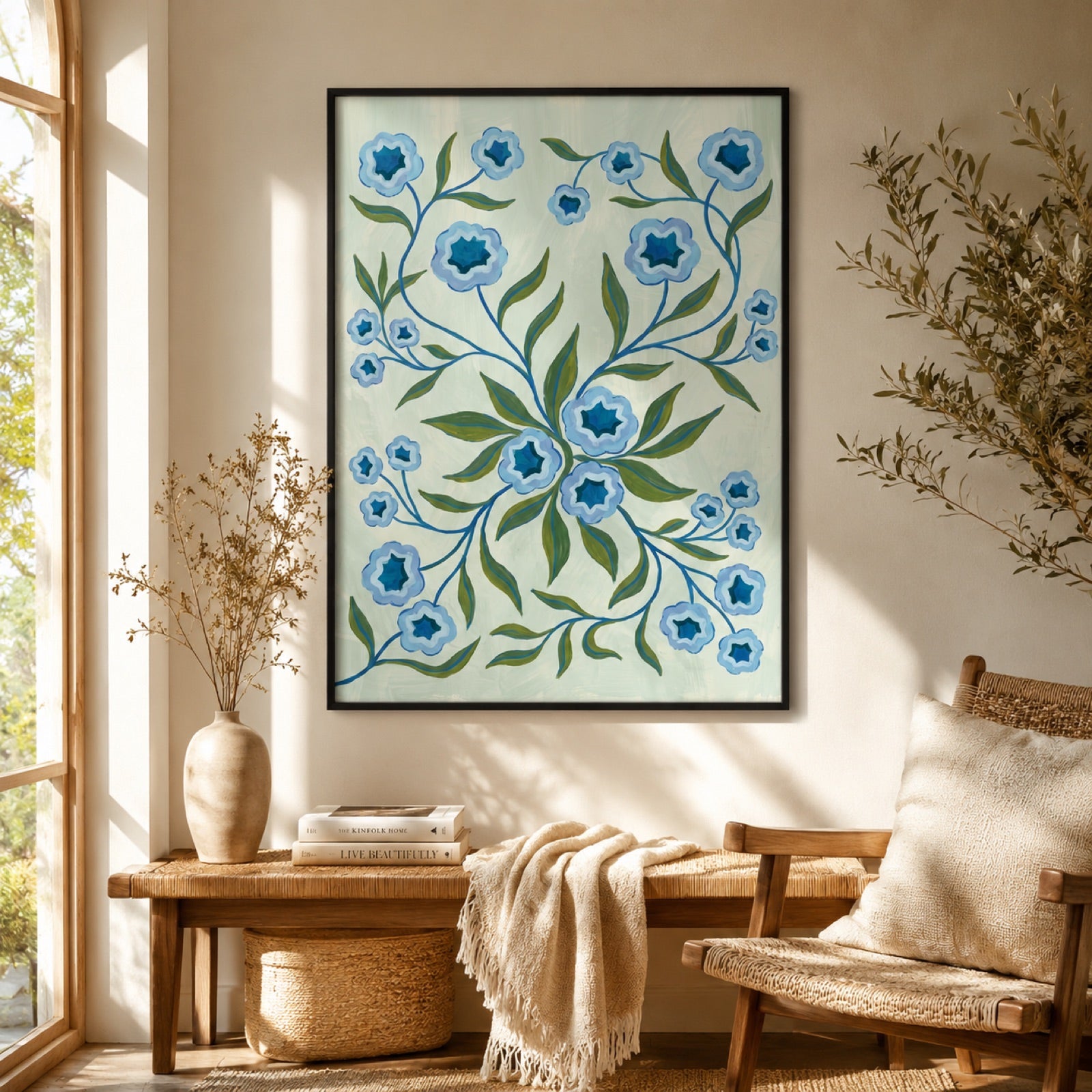 Blue Folk Floral Botanical Wall Art Decor – preview 8