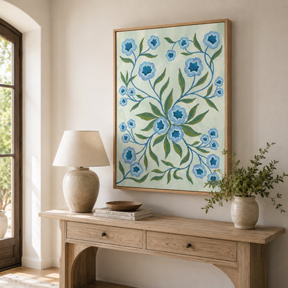 Blue Folk Floral Botanical Wall Art Decor – preview 9